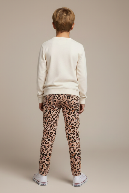Pantalon Léopard Enfant Beige Coton Imprimé Cœurs - Maille - vue 2