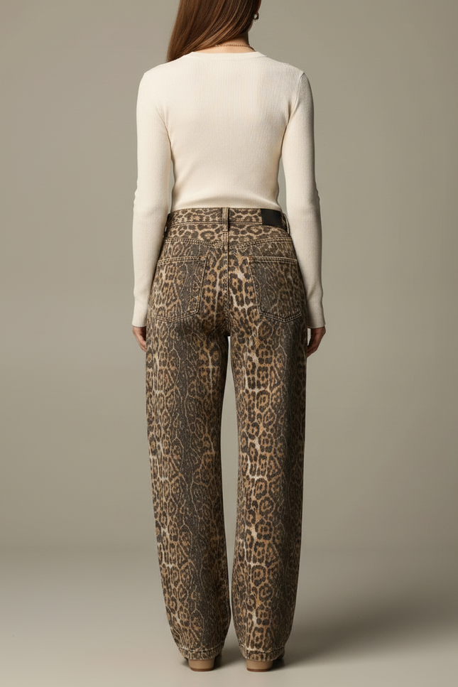 Pantalon Léopard Ample Imprimé Lavé Vintage Femme - Jean - vue 2