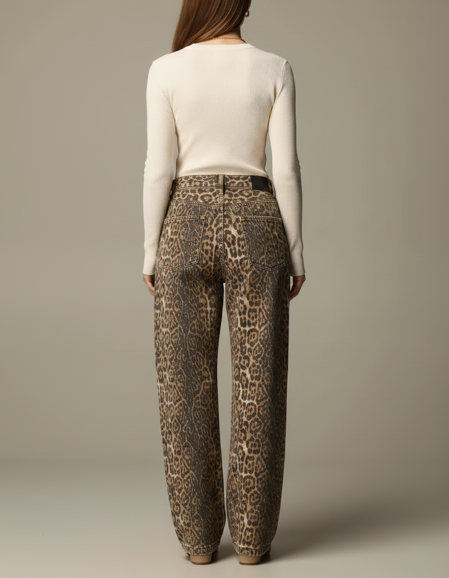 Pantalon Léopard Ample Imprimé Lavé Vintage Femme - Jean - vue 2