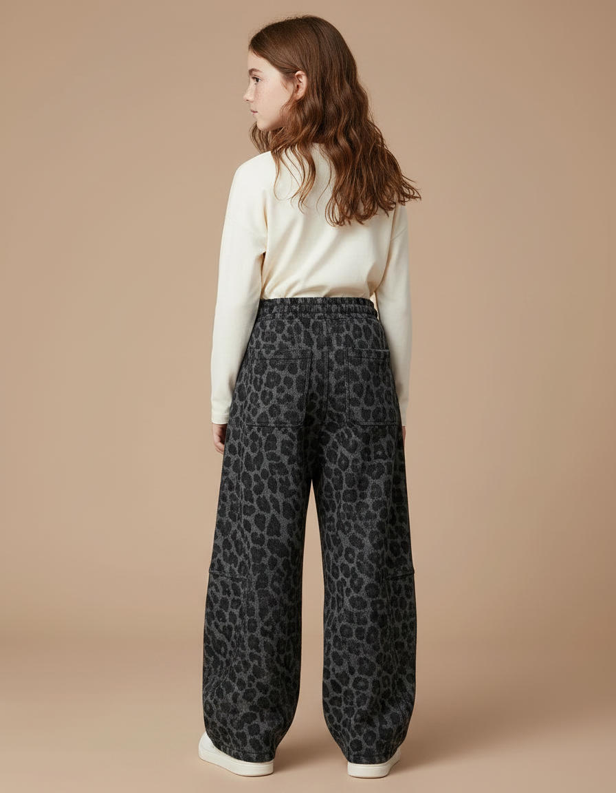 Pantalon Léopard Gris Ample Molletonné Enfant - vue 2