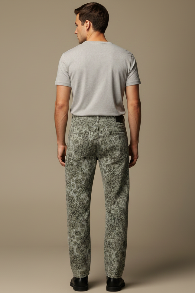 Pantalon Léopard Homme Gris Imprimé Ample Décontracté - Kaki Jean - vue 2