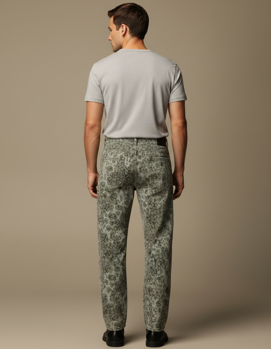 Pantalon Léopard Homme Gris Imprimé Ample Décontracté - Kaki Jean - vue 2