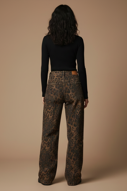 Pantalon Léopard Marron Imprimé Ample Denim Large Y2K - Jean - vue 2