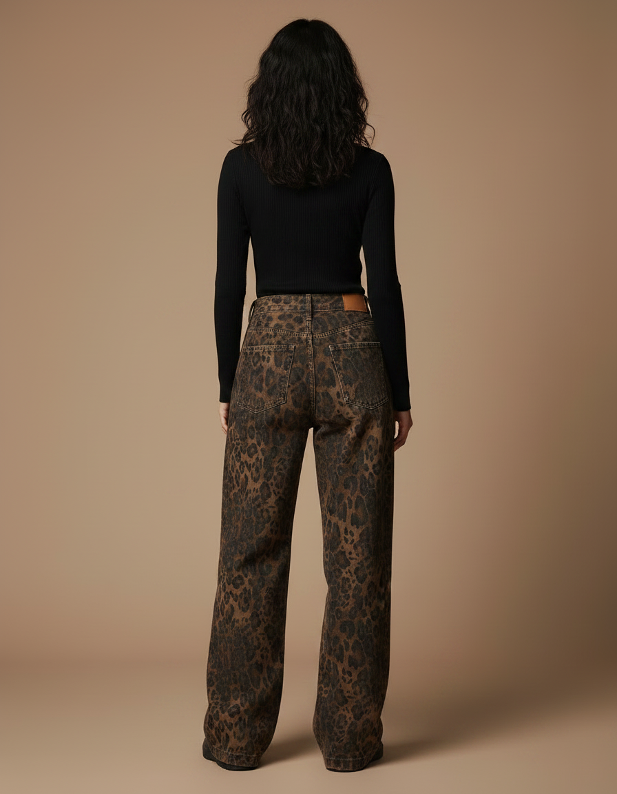 Pantalon Léopard Marron Imprimé Ample Denim Large Y2K - Jean - vue 2
