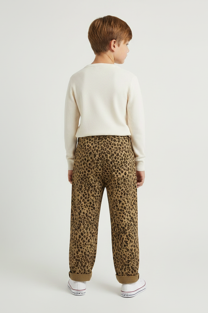 Pantalon Léopard Enfant Corduroy Ample Marron Casual - Cordé - vue 2