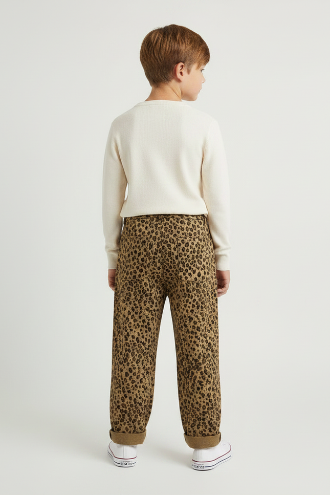 Pantalon Léopard Enfant Corduroy Ample Marron Casual - Cordé - vue 2