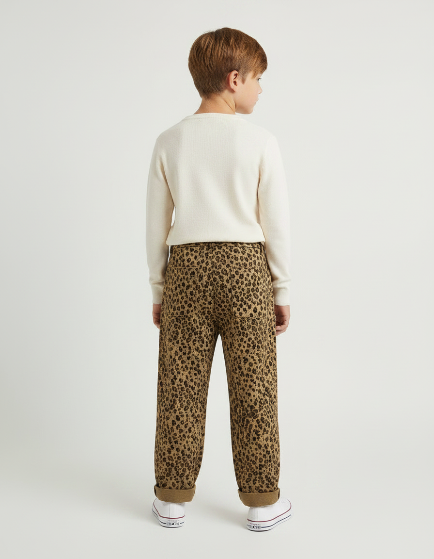Pantalon Léopard Enfant Corduroy Ample Marron Casual - Cordé - vue 2