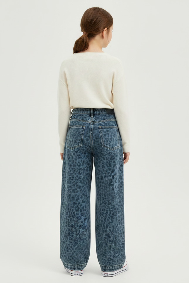 Pantalon Léopard Bleu Ample Imprimé Fille Tendance - Jean - vue 2