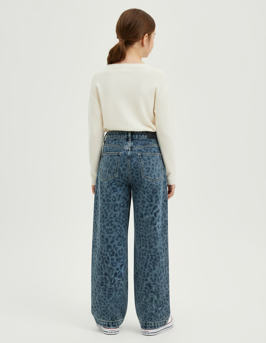 Pantalon Léopard Bleu Ample Imprimé Fille Tendance - Jean - vue 2