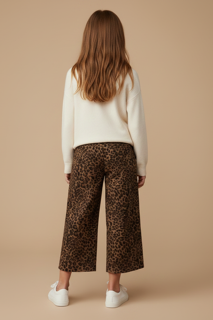 Pantalon Léopard Marron Ample Court Fille Décontracté - Molleton - vue 2