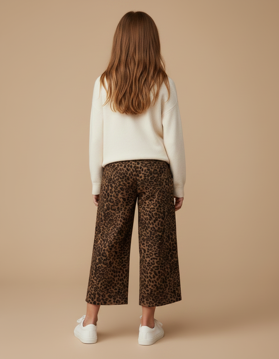 Pantalon Léopard Marron Ample Court Fille Décontracté - Molleton - vue 2