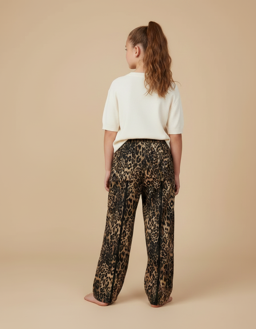Pantalon Léopard Ample Imprimé Marron Décontracté Fille - Viscose - vue 2