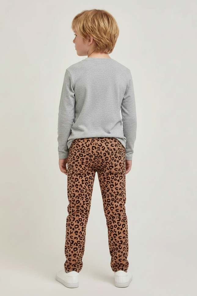 Pantalon Léopard Marron Imprimé Enfant Slim Coton - vue 2