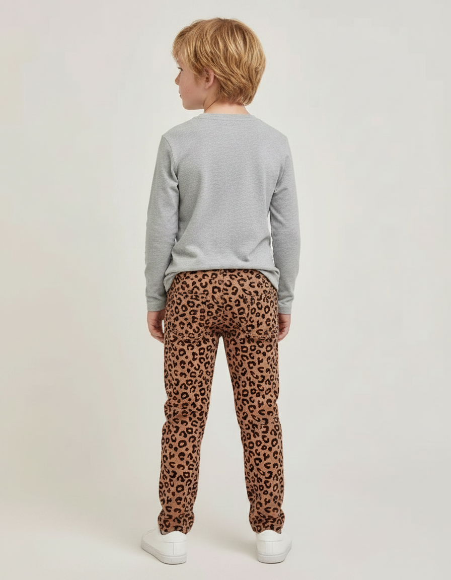 Pantalon Léopard Marron Imprimé Enfant Slim Coton - vue 2