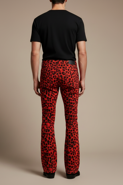 Pantalon Léopard Rouge Noir Évasé Imprimé Moulant - Polyester - vue 2