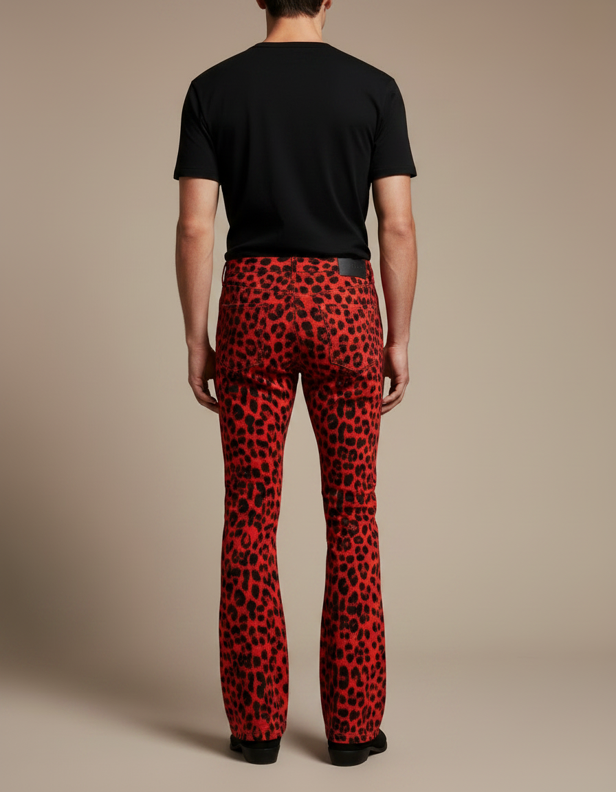 Pantalon Léopard Rouge Noir Évasé Imprimé Moulant - Polyester - vue 2