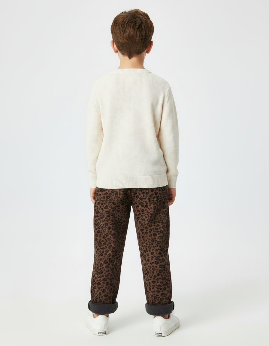 Pantalon Léopard Marron Ample Imprimé Hiver Enfant - Molleton - vue 2