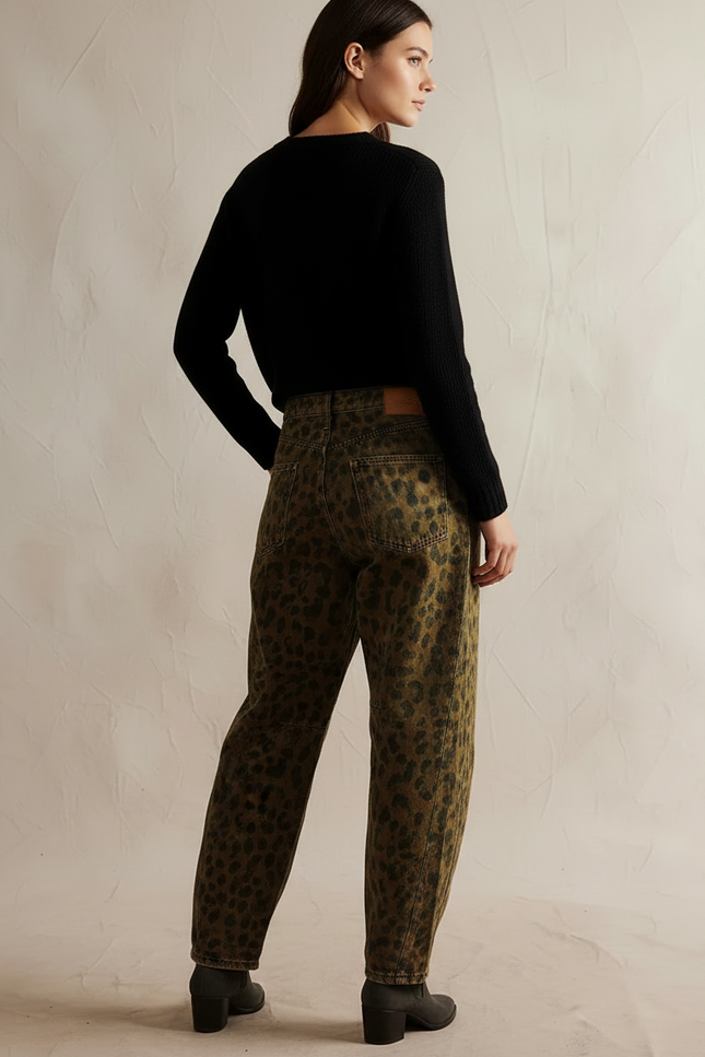 Pantalon Léopard Vert Kaki Imprimé Ample Denim - Jean - vue 2