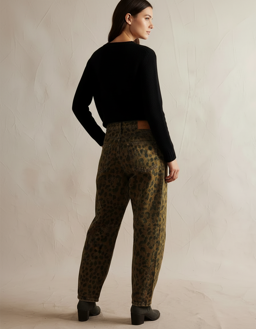 Pantalon Léopard Vert Kaki Imprimé Ample Denim - Jean - vue 2