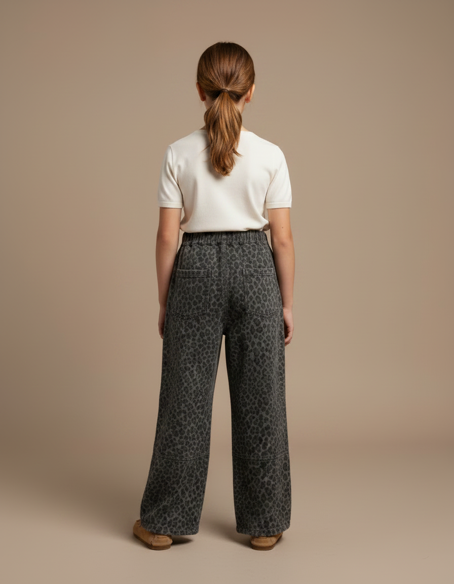 Pantalon Léopard Gris Ample Décontracté Enfant - Molleton - vue 2