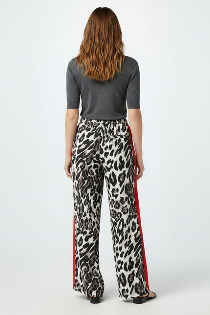 Pantalon Léopard Fluide Imprimé Animal Rayures Rouges - Viscose - vue 2