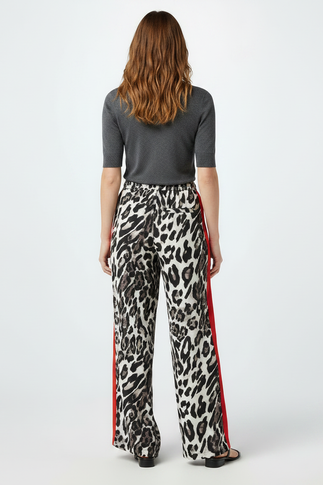 Pantalon Léopard Fluide Imprimé Animal Rayures Rouges - Viscose - vue 2