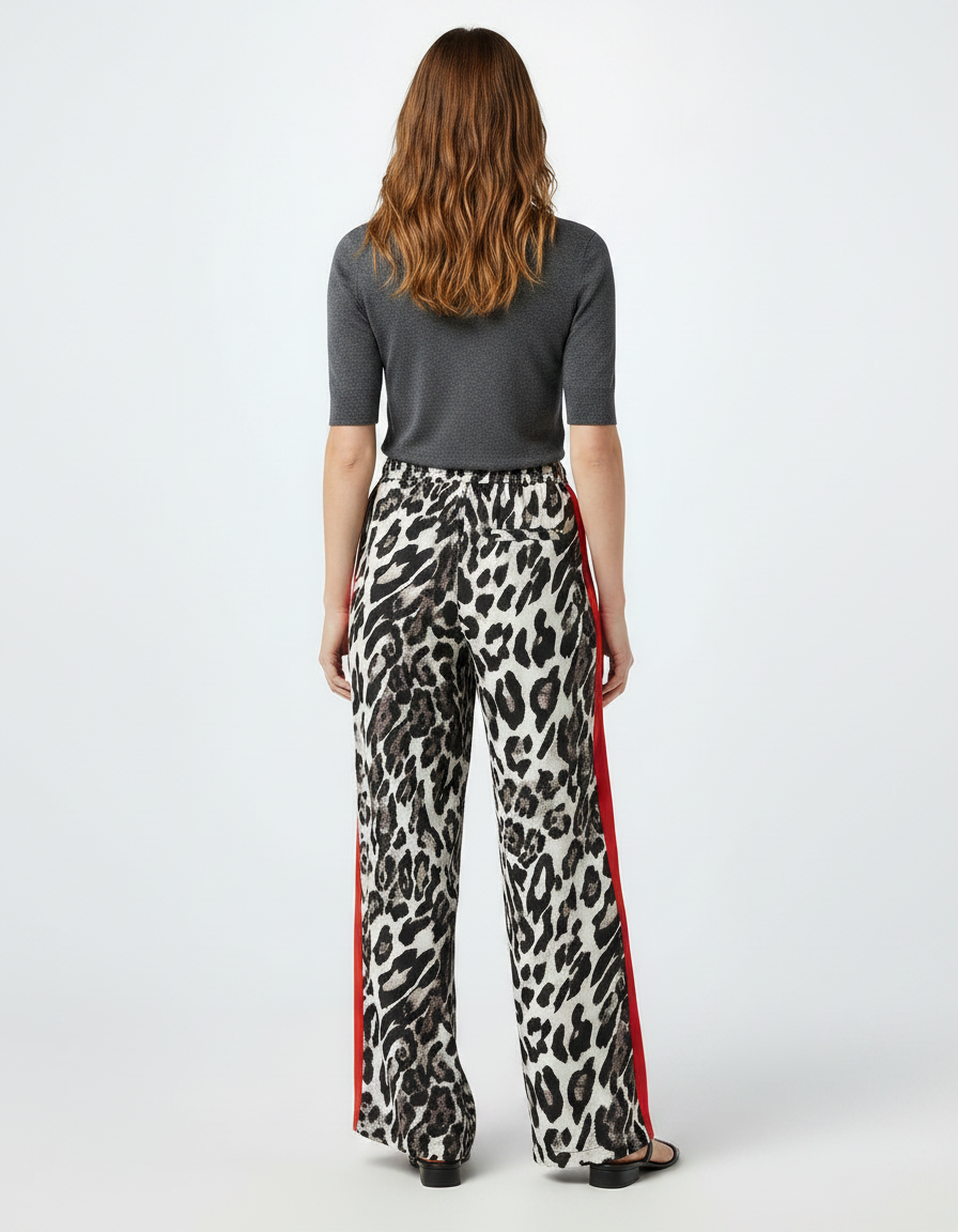 Pantalon Léopard Fluide Imprimé Animal Rayures Rouges - Viscose - vue 2