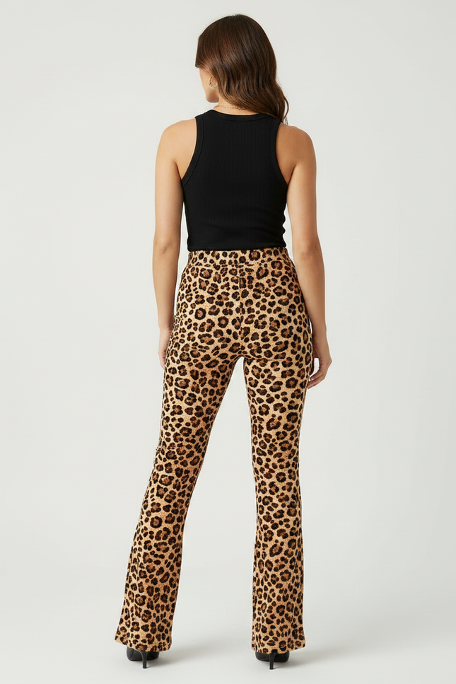 Pantalon Léopard Évasé Imprimé Ajusté Femme - Maille - vue 2