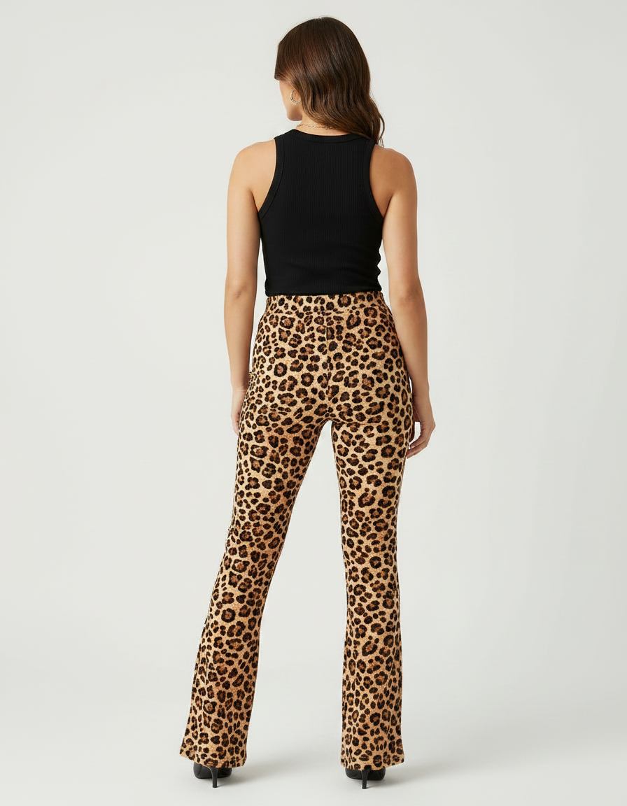 Pantalon Léopard Évasé Imprimé Ajusté Femme - Maille - vue 2