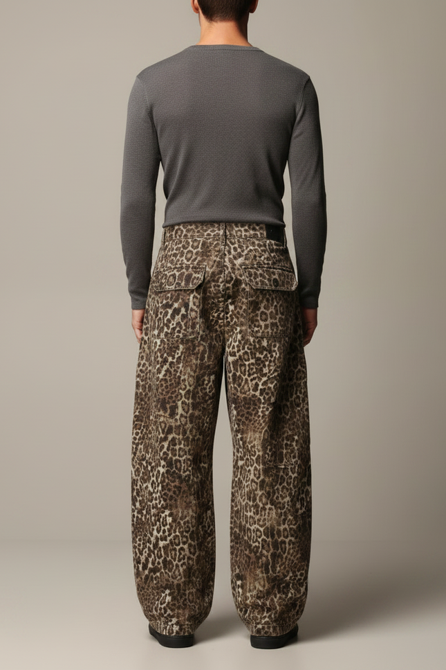 Pantalon Léopard Cargo Ample Imprimé Marron Streetwear - Toile - vue 2