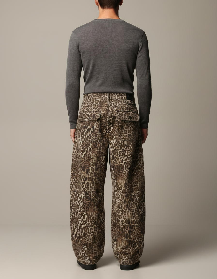 Pantalon Léopard Cargo Ample Imprimé Marron Streetwear - Toile - vue 2