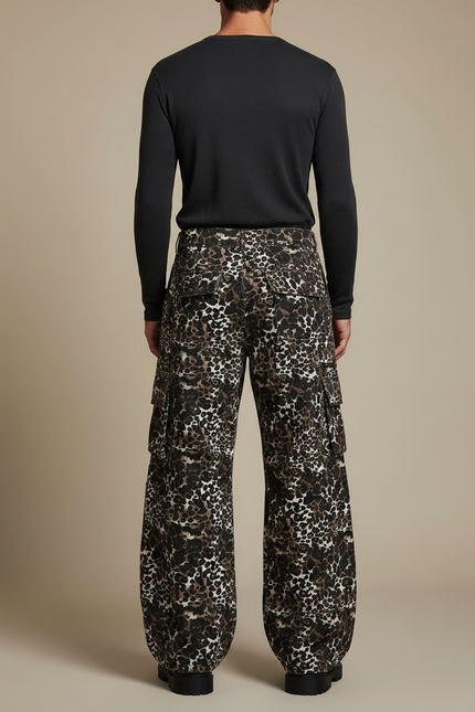 Pantalon Léopard Cargo Ample Marron Imprimé Homme - Coton - vue 2