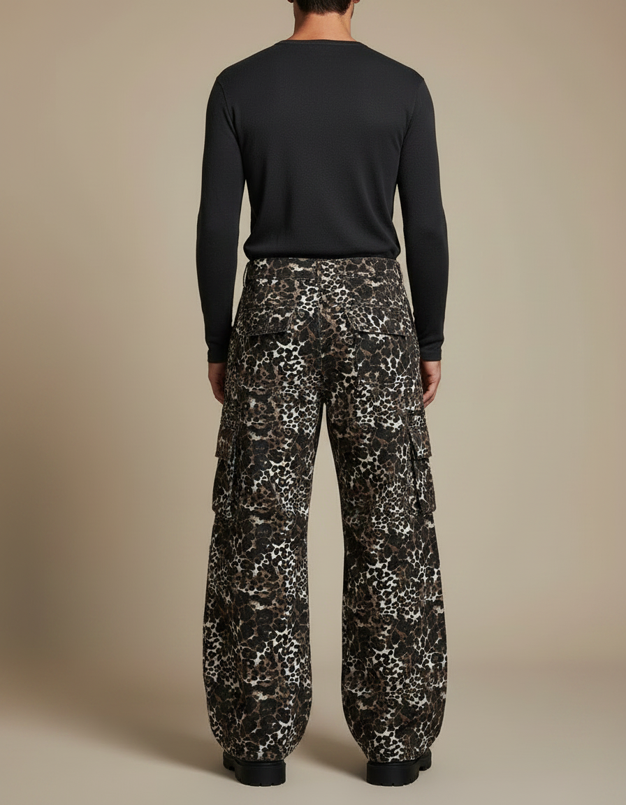 Pantalon Léopard Cargo Ample Marron Imprimé Homme - Coton - vue 2