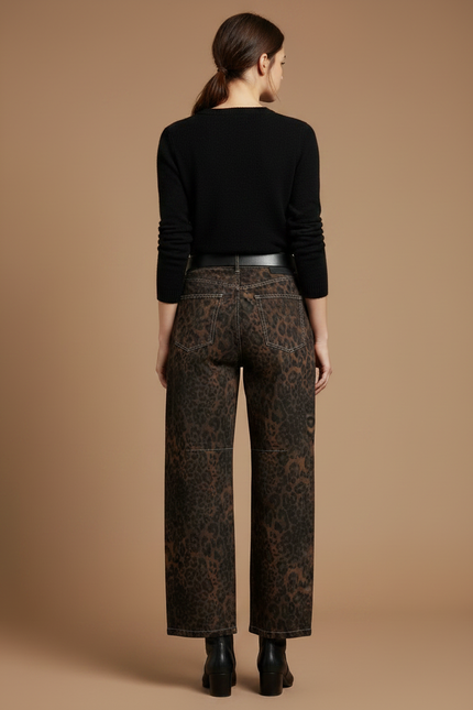 Pantalon Léopard Marron Imprimé Ample Denim Large - Jean - vue 2