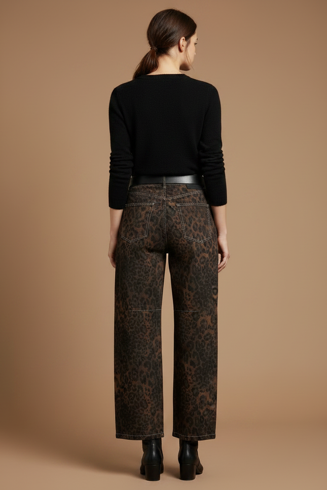 Pantalon Léopard Marron Imprimé Ample Denim Large - Jean - vue 2