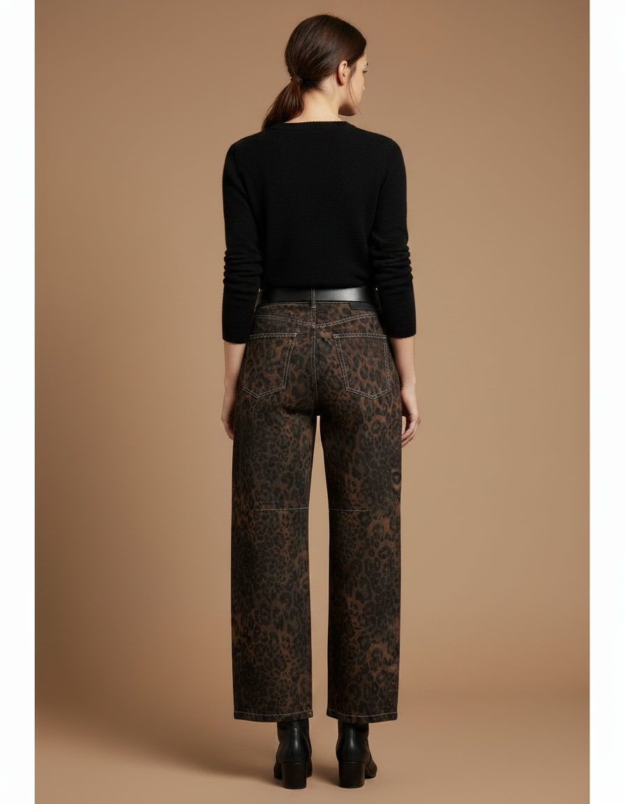 Pantalon Léopard Marron Imprimé Ample Denim Large - Jean - vue 2