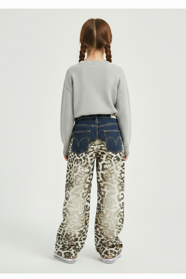 Pantalon Léopard Ample Imprimé Denim Femme - Jean - vue 2