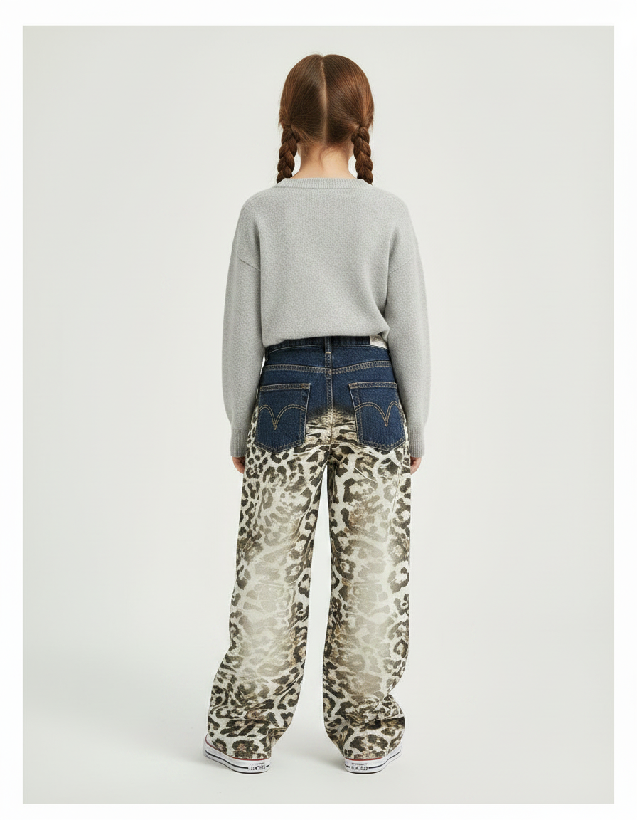 Pantalon Léopard Ample Imprimé Denim Femme - Jean - vue 2