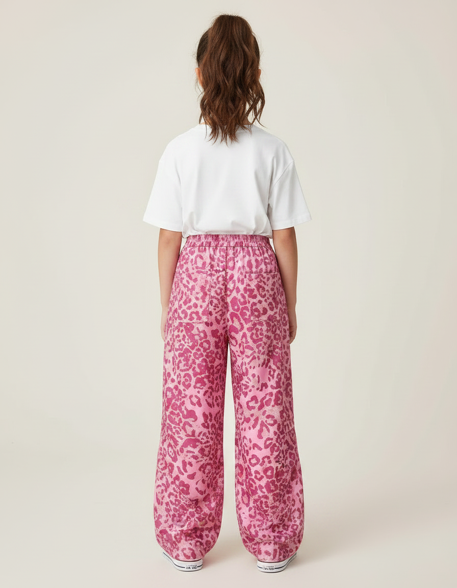 Pantalon Léopard Rose Ample Imprimé Fille Décontracté - Viscose - vue 2