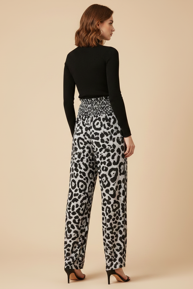 Pantalon Léopard Ample Imprimé Gris Fluide Femme - Viscose - vue 2