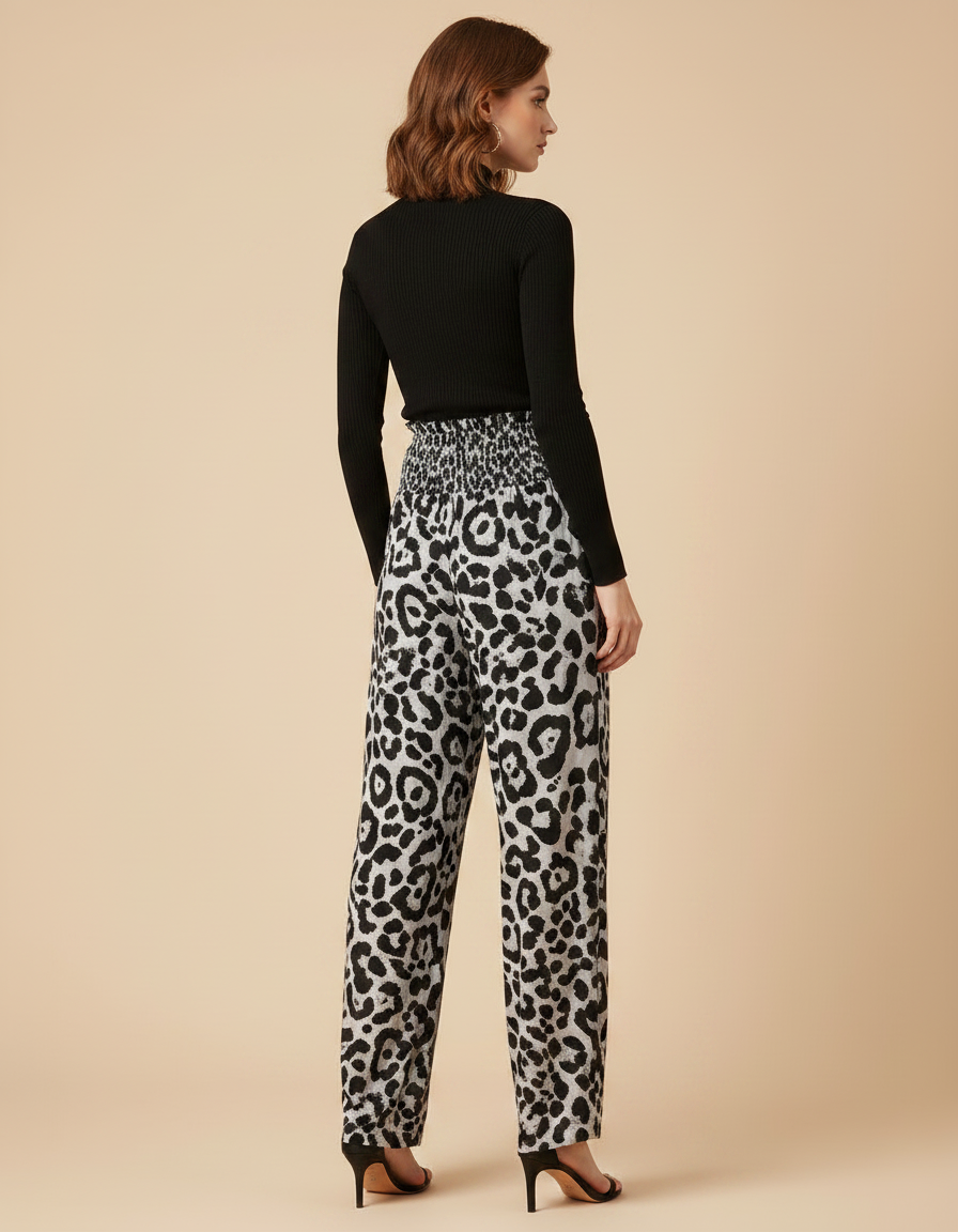 Pantalon Léopard Ample Imprimé Gris Fluide Femme - Viscose - vue 2