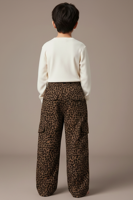 Pantalon Léopard Cargo Ample Marron Imprimé Enfants - Velours - vue 2