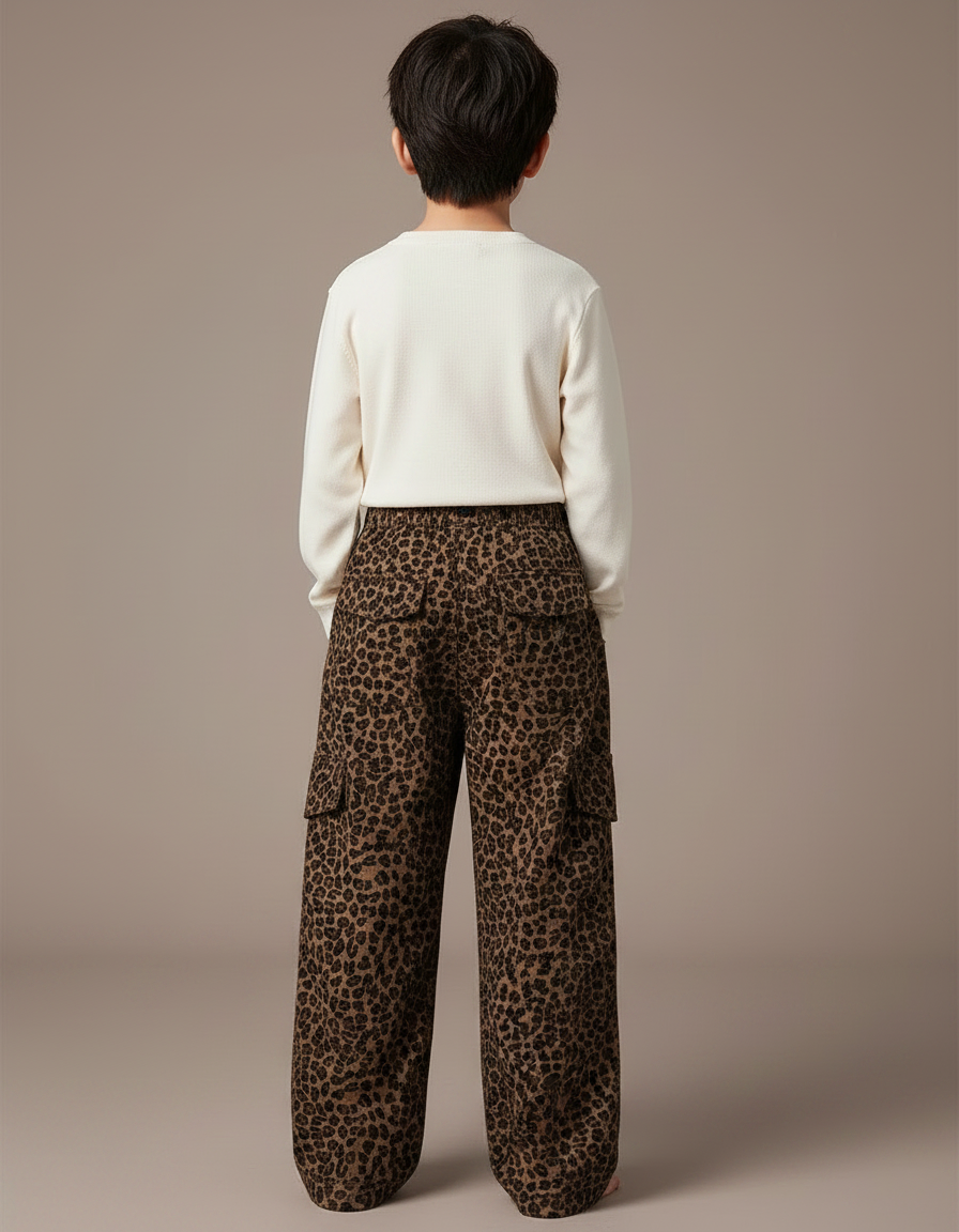 Pantalon Léopard Cargo Ample Marron Imprimé Enfants - Velours - vue 2