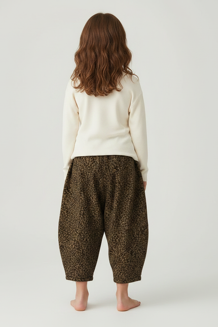 Pantalon Léopard Marron Ample Molletonné Enfant - vue 2