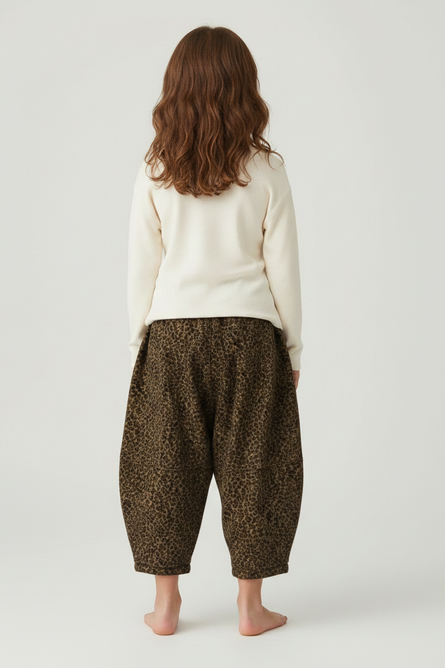 Pantalon Léopard Marron Ample Molletonné Enfant - vue 2