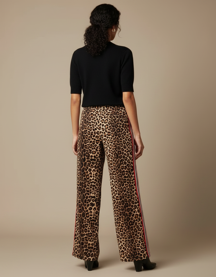 Pantalon Léopard Fluide Imprimé Rayures Latérales Femme - Viscose - vue 2