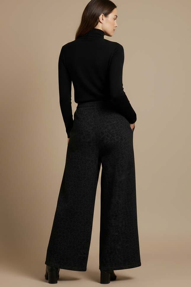 Pantalon Léopard Noir Ample Taille Haute Fluide - Molleton - vue 2