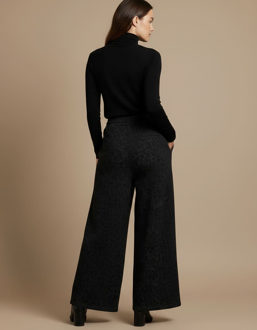 Pantalon Léopard Noir Ample Taille Haute Fluide - Molleton - vue 2