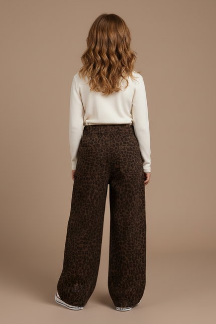 Pantalon Léopard Marron Ample Cargo Décontracté Fille - Toile - vue 2