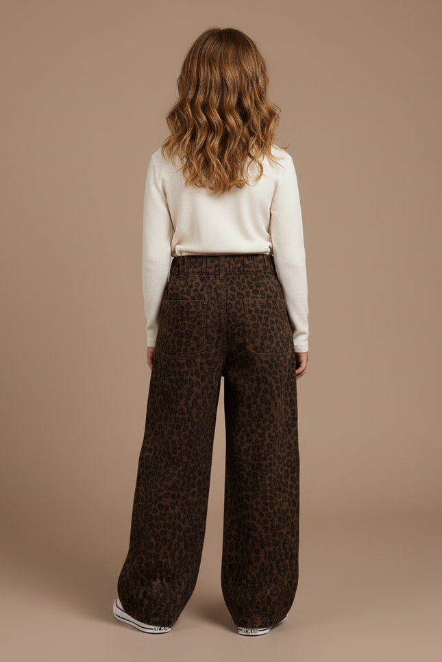 Pantalon Léopard Marron Ample Cargo Décontracté Fille - Toile - vue 2